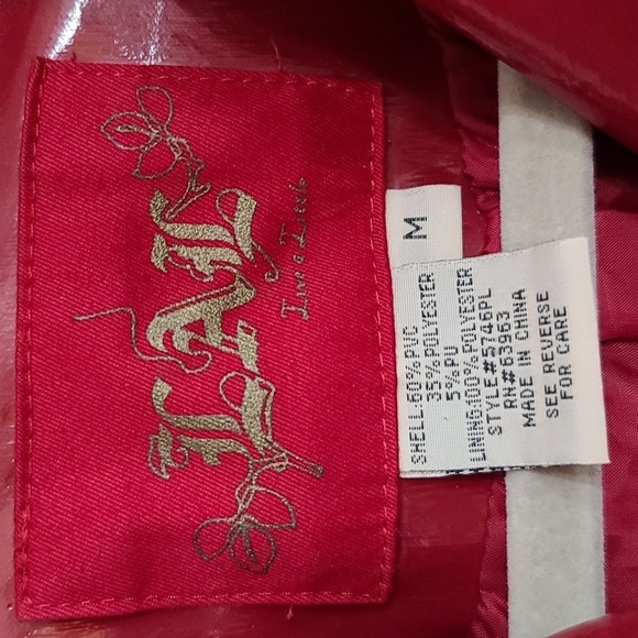 LAL Live A Little Womens Red Faux Patent Leather Zips Moto  Jacket Sz M GUC READ - Picture 2 of 13